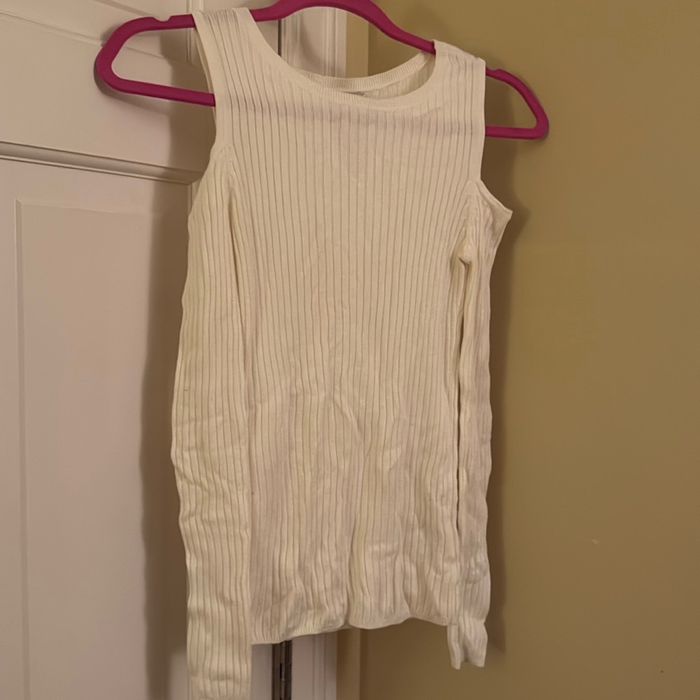White long sleeve top with cold shoulders